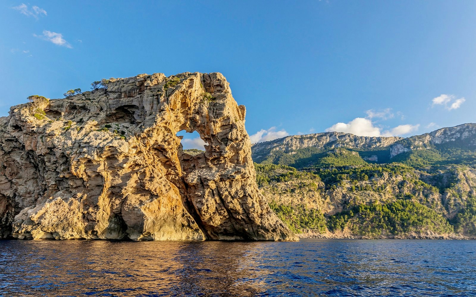 Rock formation Sa Foradada with sea view in Serra de Tramuntana, Mallorca.