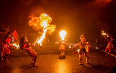 Fire show at Ramayana Ballet, Purawisata, Yogyakarta, Indonesia.