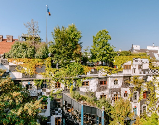 KUNST HAUS WIEN building exterior with colorful mosaic facade in Vienna, Austria.