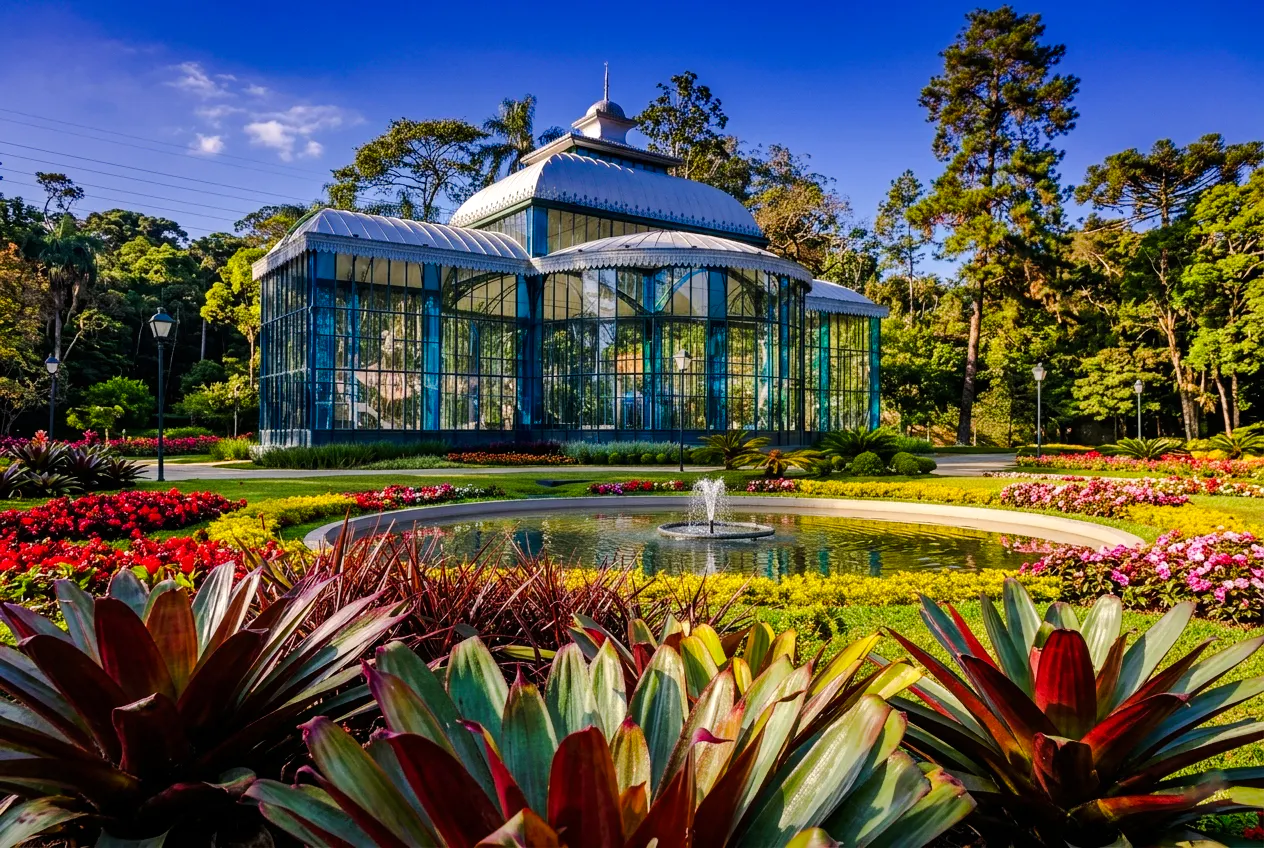 Glasshouse in landscaped gardens, Petrópolis, Rio de Janeiro.