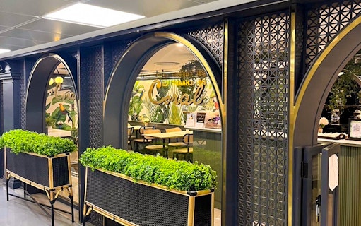 Forest Lounge entrance at The Coral Executive Lounge, Bangkok Airport, featuring lush greenery.
