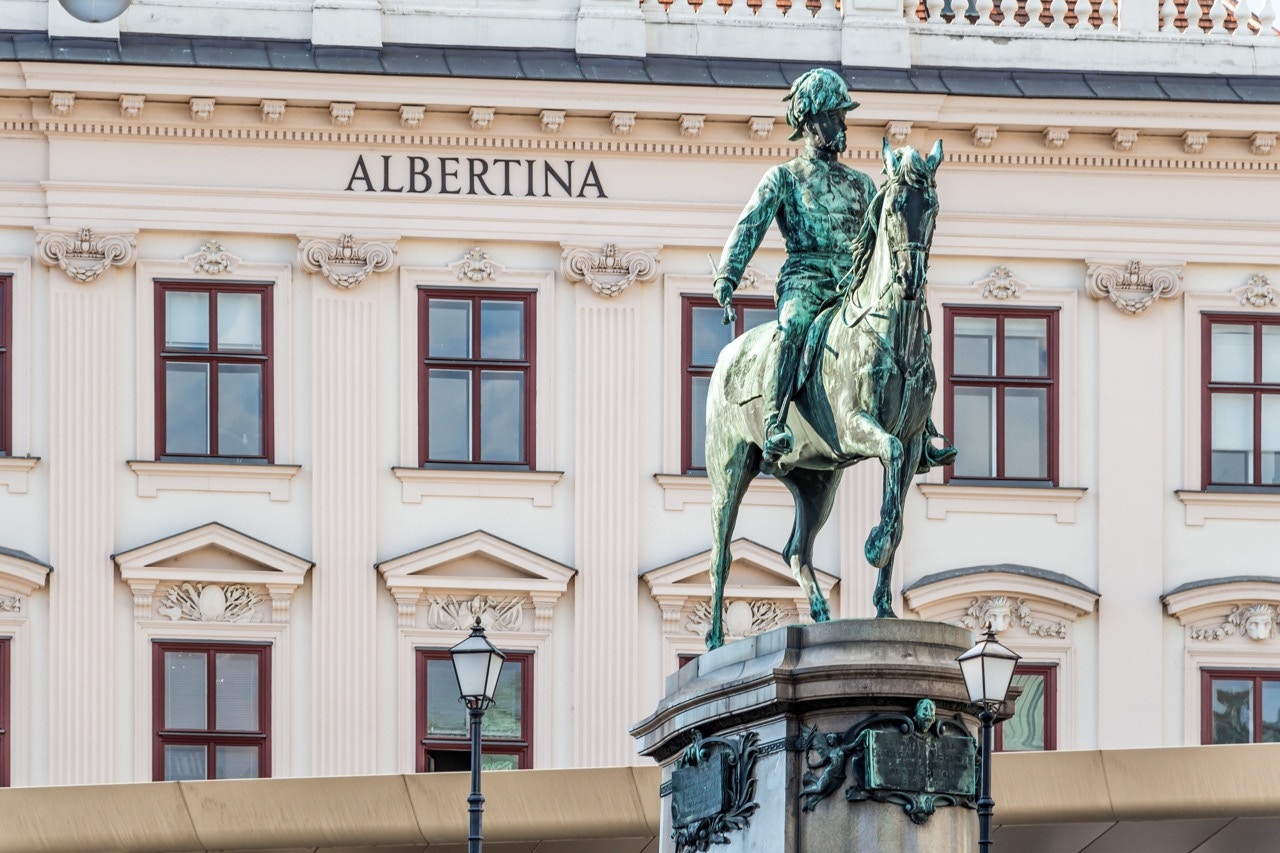 Equestrian statue in front of Albertina Museum, Vienna.