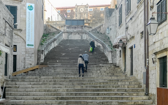People walking up the Jesuit Staircase in Dubrovnik, featured in King's Landing Walking Tour.