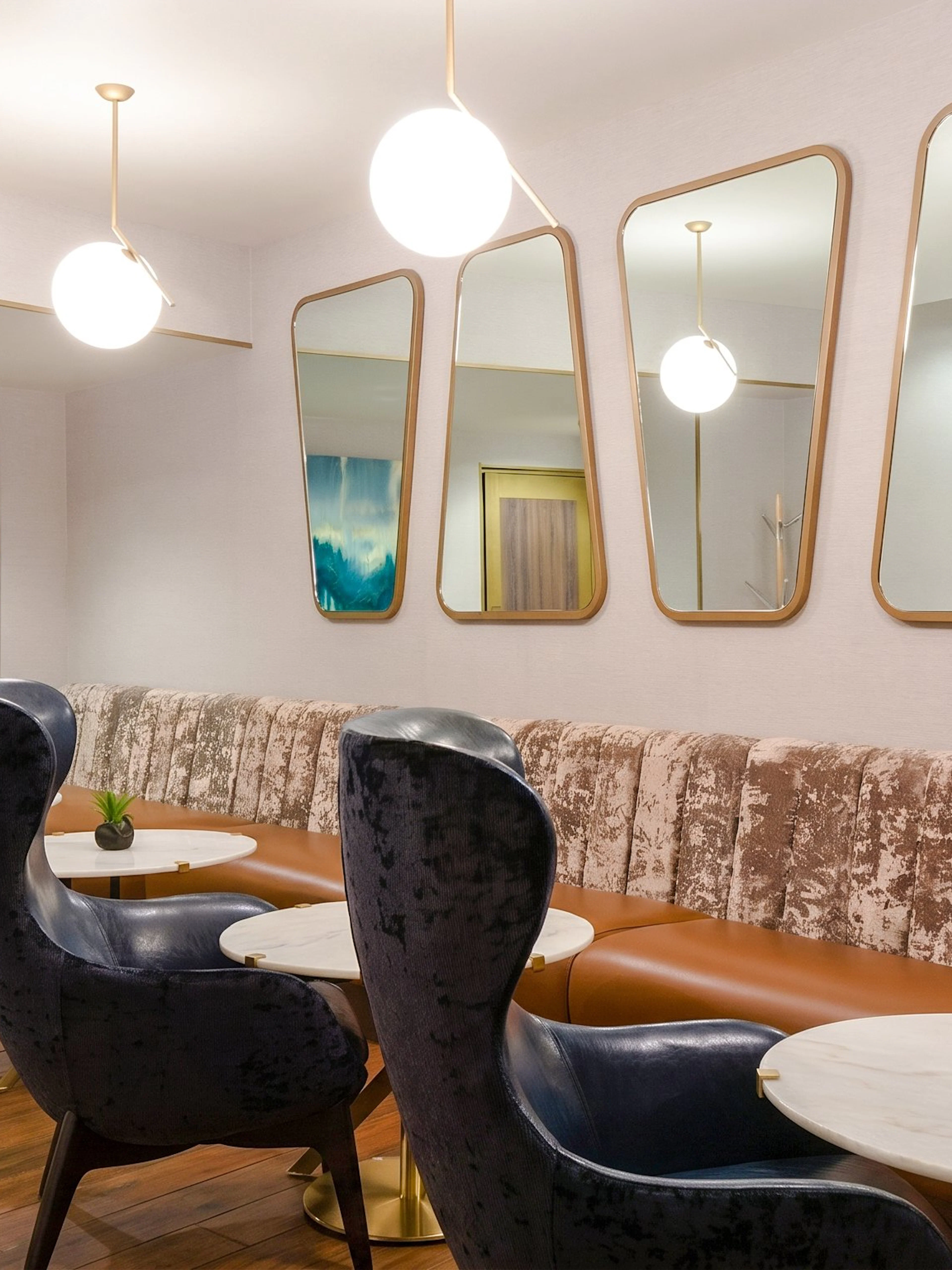 Lounge seating area at MERA Business Lounge, Cancun International Airport.