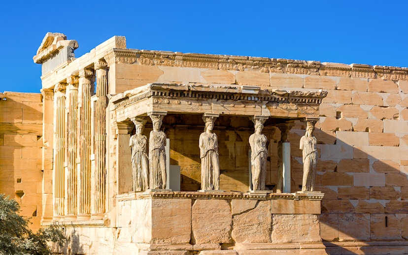Erechtheion temple with Caryatids at Acropolis, Athens.