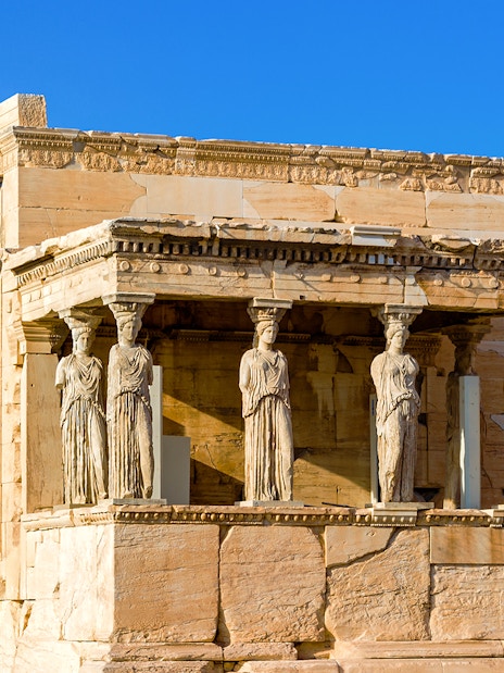 Erechtheion temple with Caryatids at Acropolis, Athens.