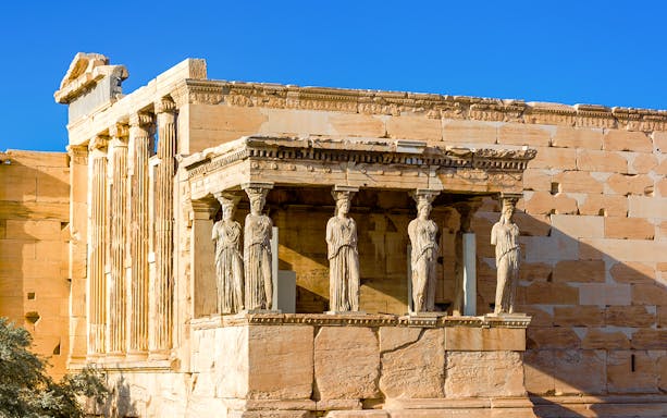 Erechtheion temple with Caryatids at Acropolis, Athens.