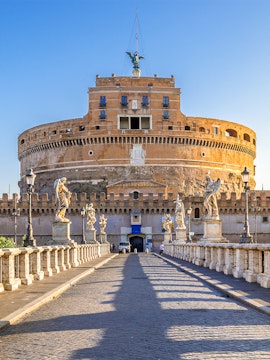 Castel Sant'Angelo in Rome with statues lining the bridge.