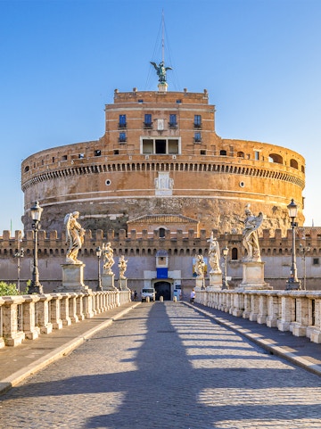 Castel Sant'Angelo in Rome with statues lining the bridge.