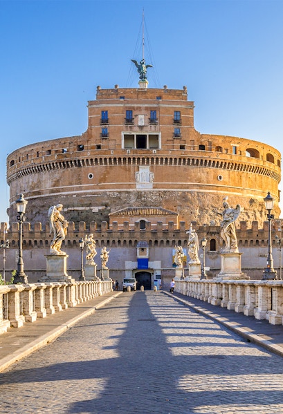 Castel Sant'Angelo in Rome with statues lining the bridge.