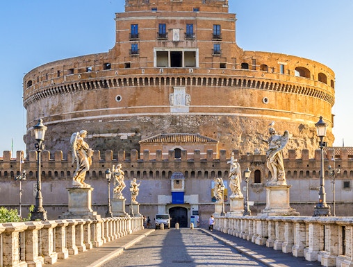 Castel Sant'Angelo in Rome with statues lining the bridge.