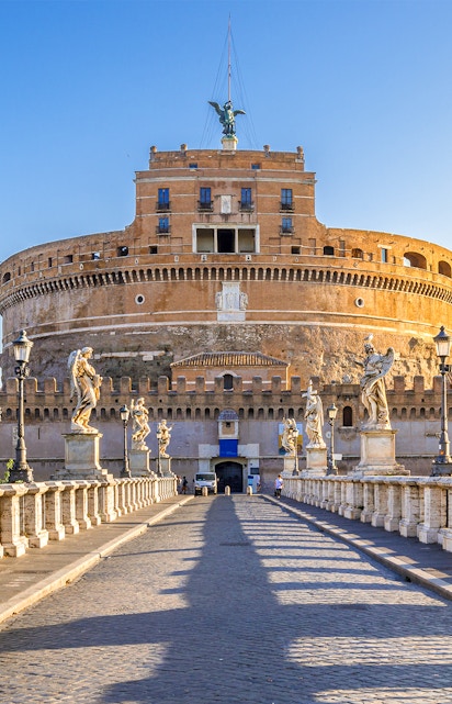 Castel Sant'Angelo in Rome with statues lining the bridge.