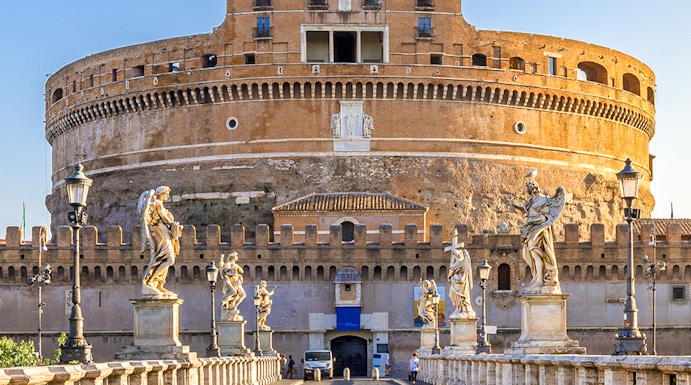 Castel Sant'Angelo in Rome with statues lining the bridge.