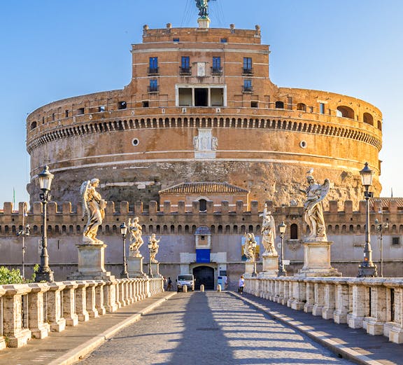 Castel Sant'Angelo in Rome with statues lining the bridge.