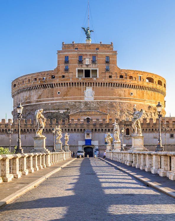 Castel Sant'Angelo in Rome with statues lining the bridge.