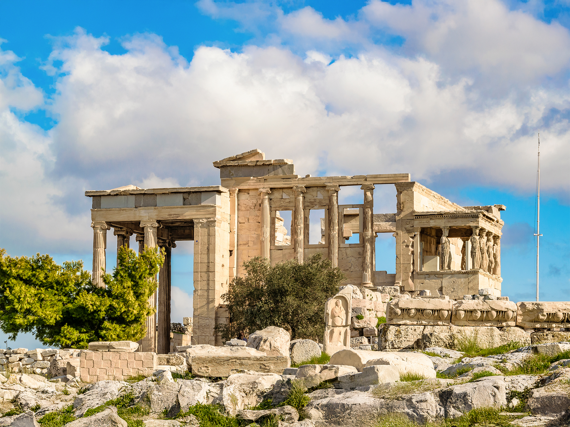 Side view of Erechtheum Temple, Athens, Greece.