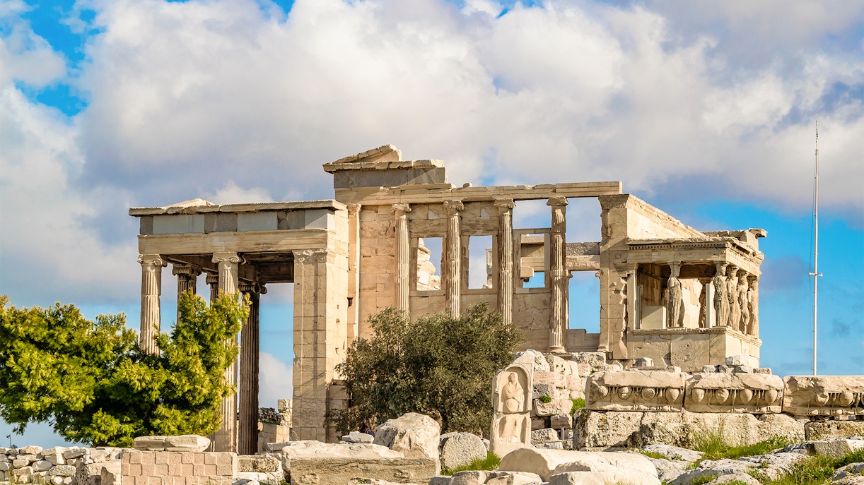 Side view of Erechtheum Temple, Athens, Greece.