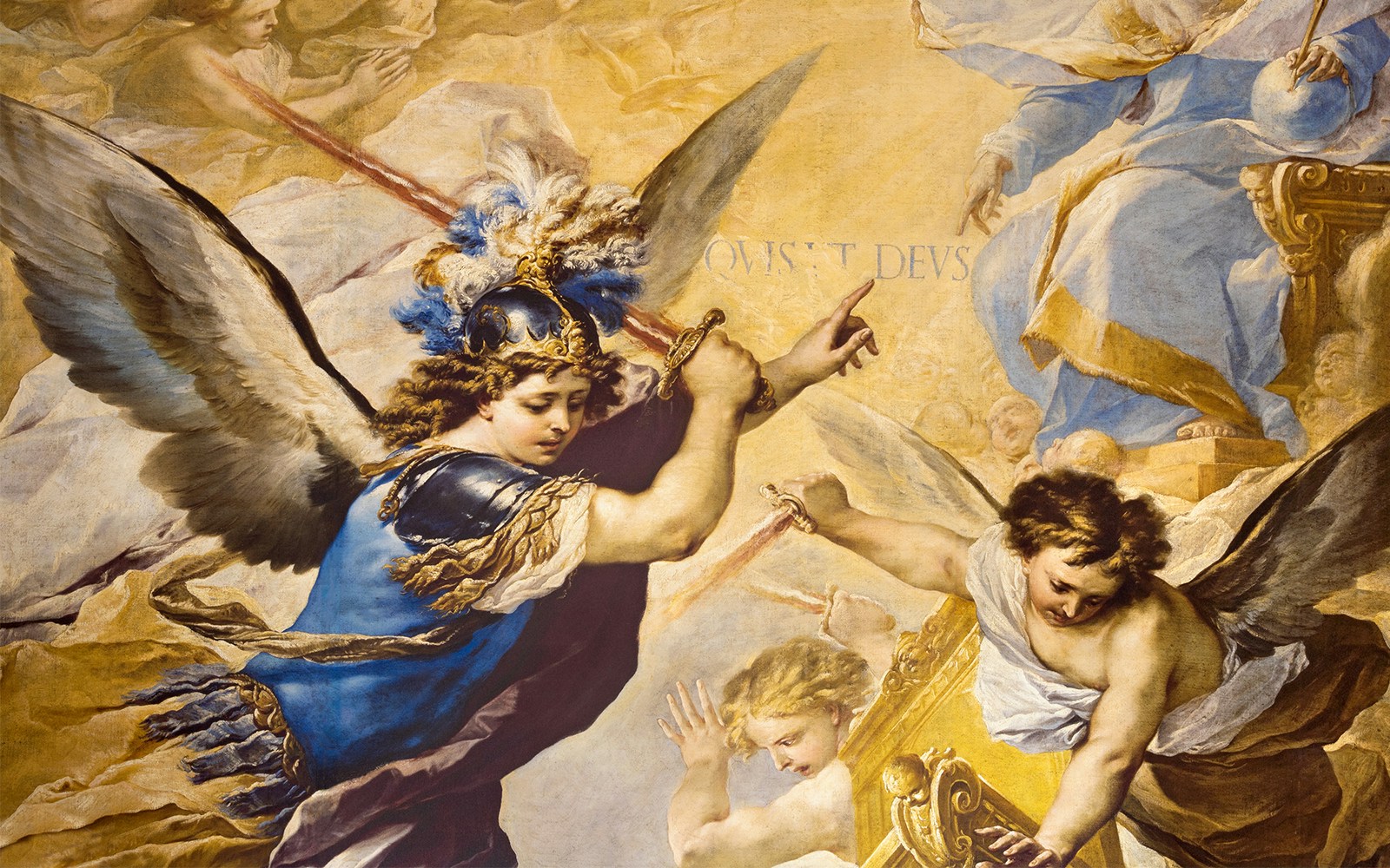 The detail of painting of Fall of the Rebel Angels in the church Chiesa dell' Ascensione a Chiaia by Luca Giordano