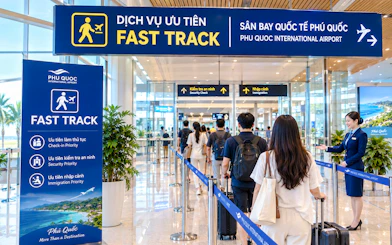 Fast track service at Phu Quoc International Airport for group arrivals.