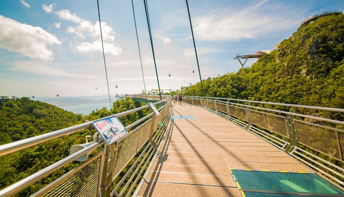 Langkawi SkyBridge spanning lush green mountains in Langkawi, Malaysia.