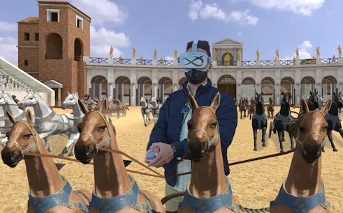 Virtual reality chariot race experience at Circus Maximus, Rome.