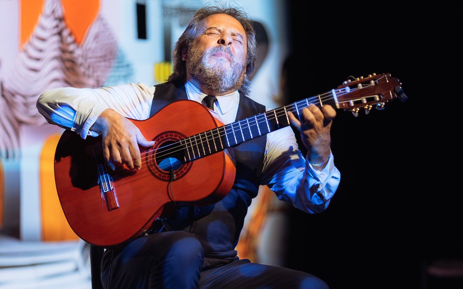 Guitarist performing at Teatro Flamenco Barcelona.