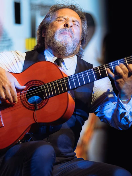Guitarist performing at Teatro Flamenco Barcelona.