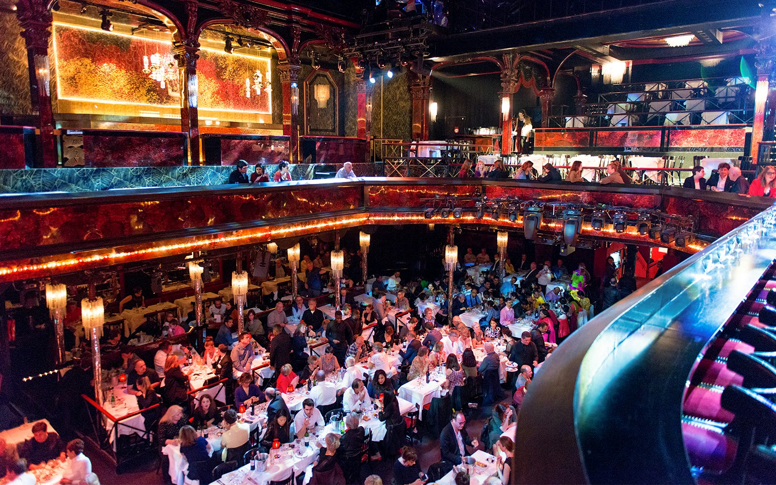 Guests dining at Paradis Latin cabaret in Paris, France.