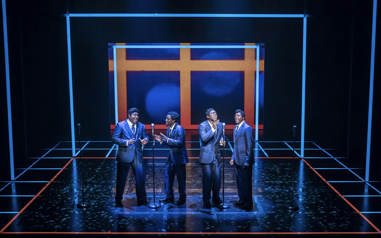 The Drifters Girl musical cast performing on stage in London theater.