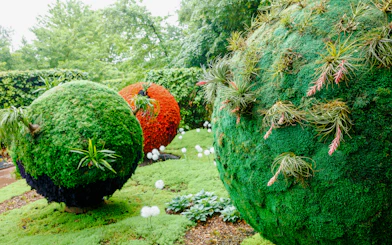 Spherical garden sculptures at Domaine du Chaumont-sur-Loire, Loire Valley.