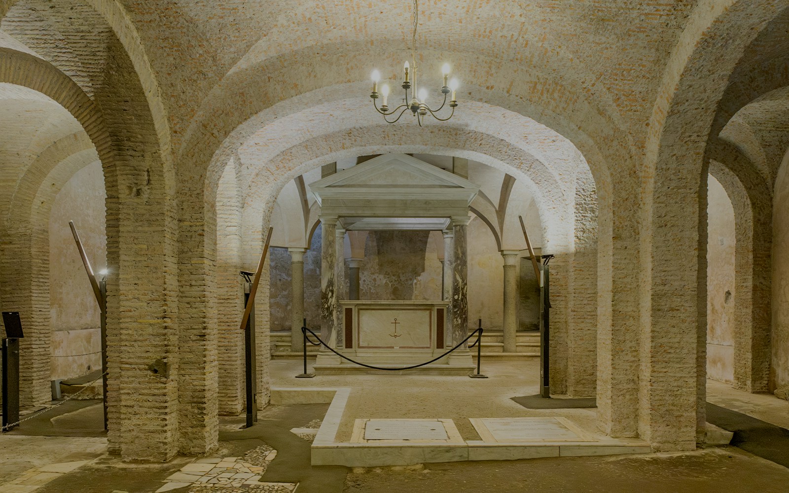 Underground chamber of Basilica of San Clemente with ancient altar, Rome.