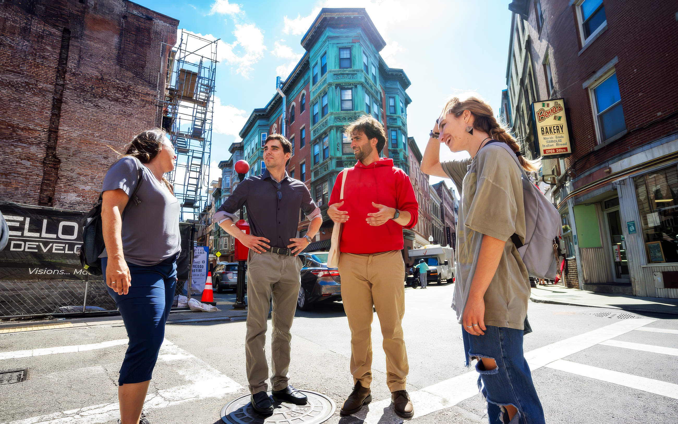 Group of people exploring Boston's North End along the Freedom Trail.