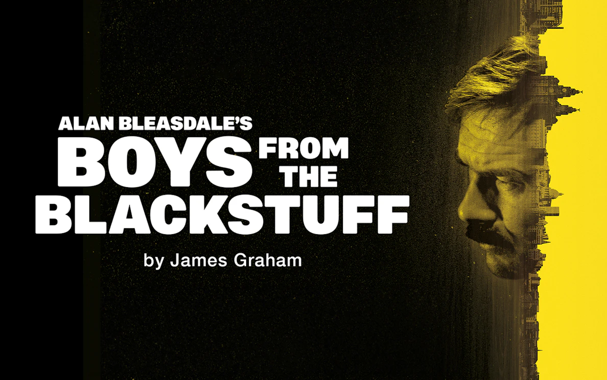 Boys from the Blackstuff play poster with cityscape and man's profile
