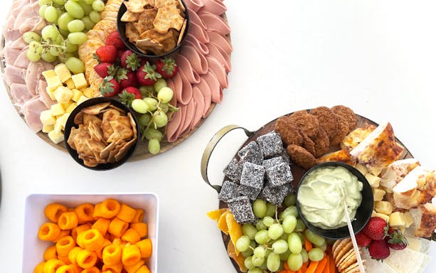 Aussie bites and snacks on a platter for Sydney Harbour Highlights Catamaran Cruise.