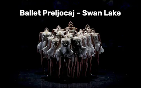 Dancers in formation during Ballet Preljocaj's Swan Lake performance.