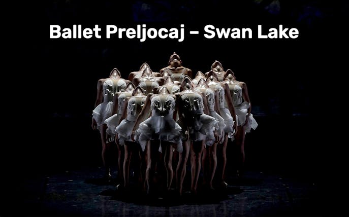 Dancers in formation during Ballet Preljocaj's Swan Lake performance.