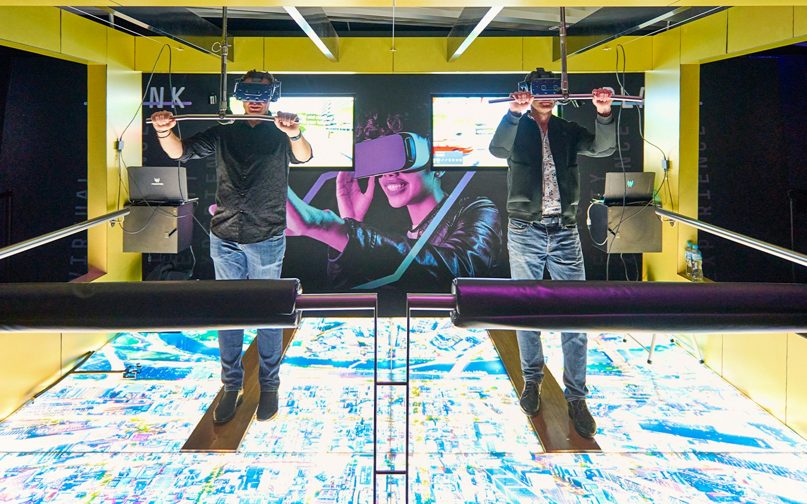 Visitors experiencing virtual reality at Melbourne Skydeck's Max VR Experience.