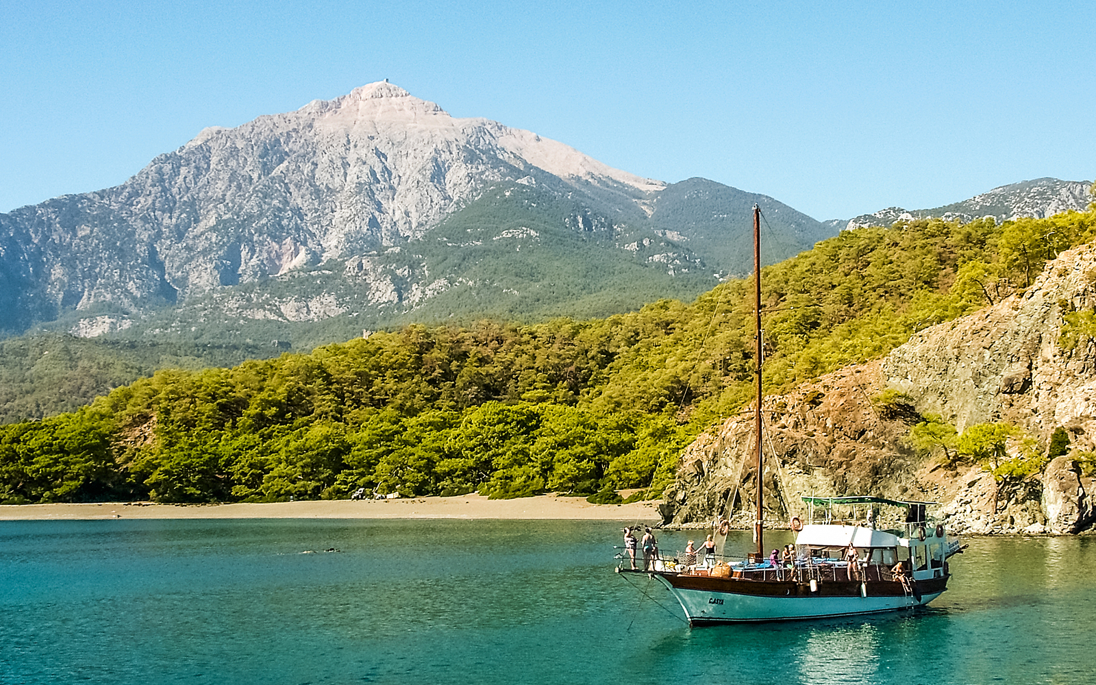 Phaselis ruins and turquoise waters on a boat trip from Antalya.