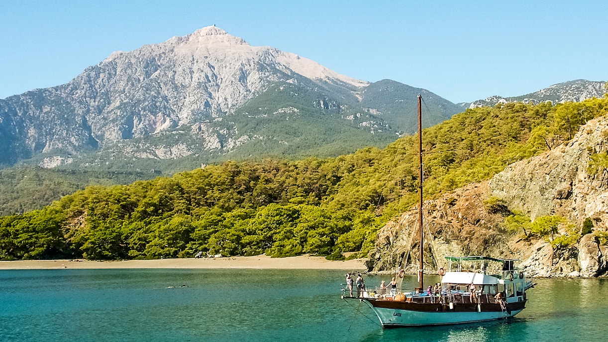 Phaselis ruins and turquoise waters on a boat trip from Antalya.