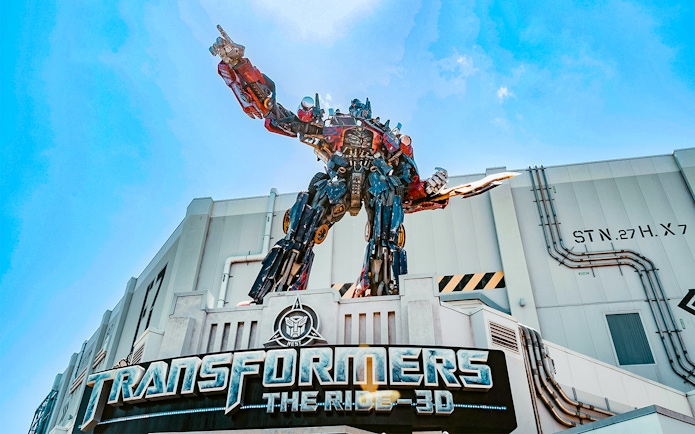 Transformers statue at Transformers The Ride 3D entrance, Universal Orlando, Florida.