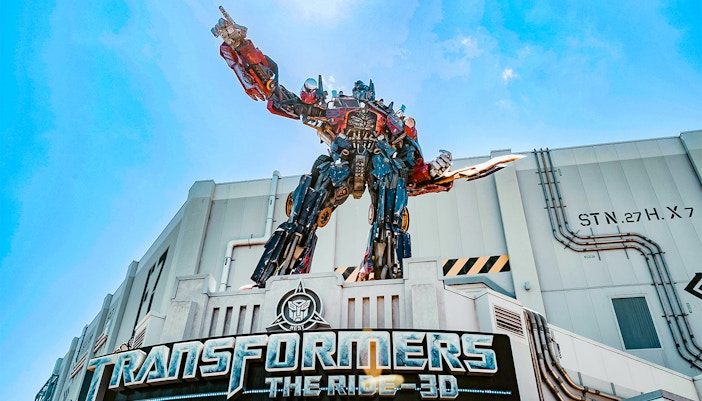 Transformers statue at Transformers The Ride 3D entrance, Universal Orlando, Florida.