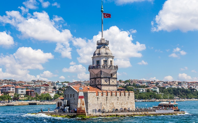 Maidens Tower on the Bosphorus during a cruise in Istanbul, Turkey.