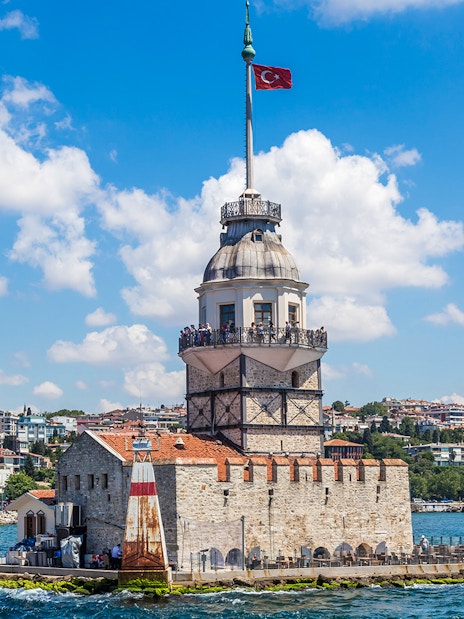 Maidens Tower on the Bosphorus during a cruise in Istanbul, Turkey.