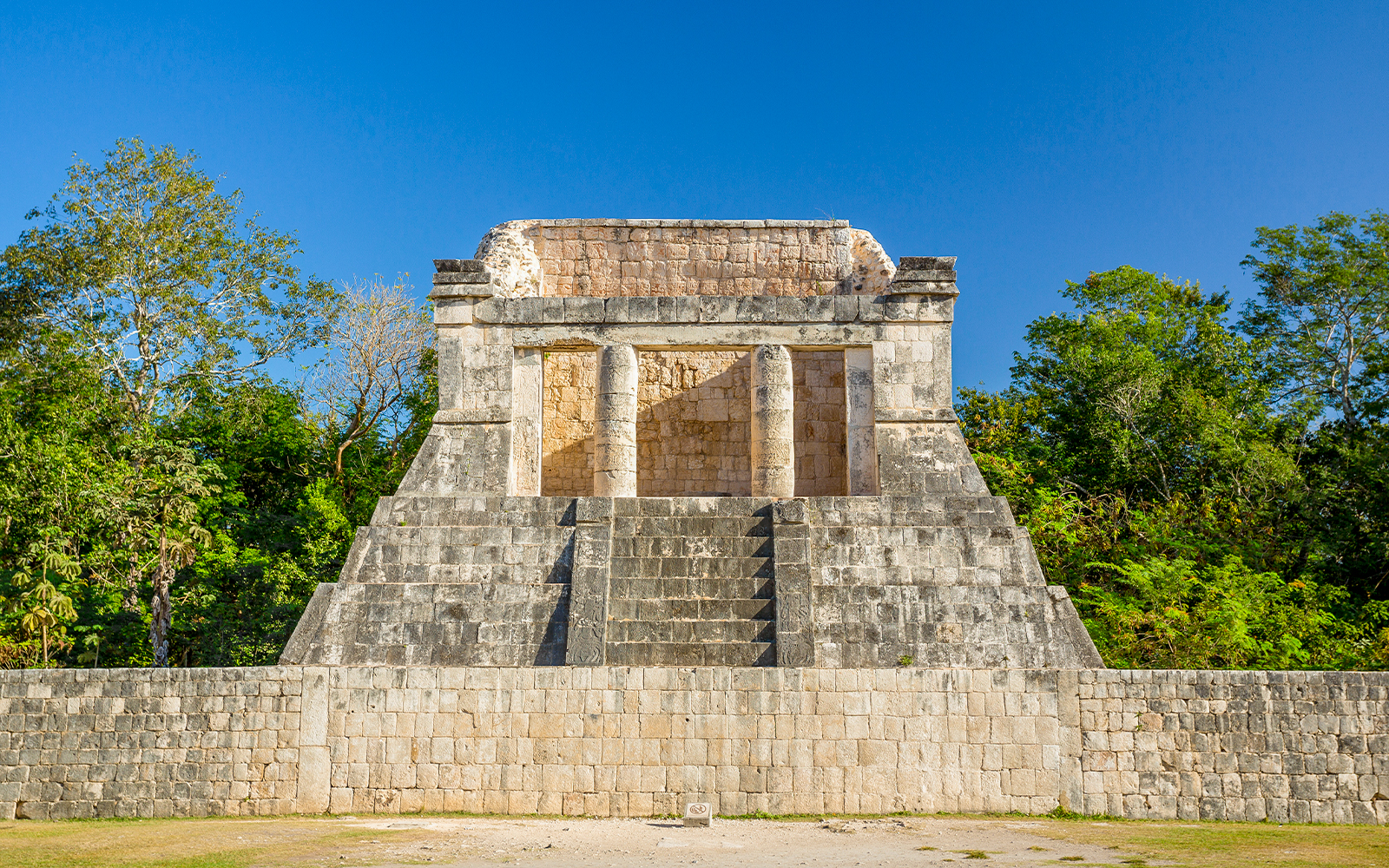 Temple of the Bearded Man with stone columns, Chichen Itza, Yucatan, Mexico.