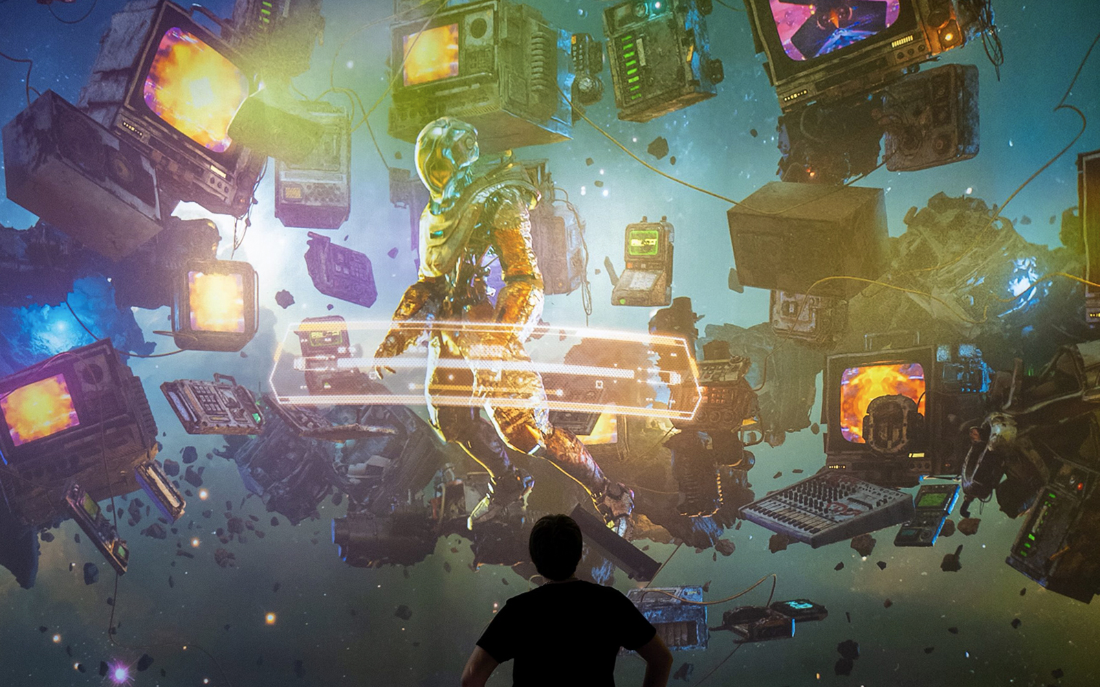 Guests viewing digital art installation at ARTECHOUSE New York.