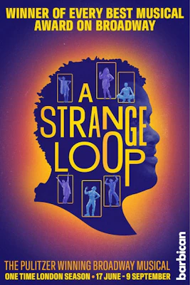 Broadway show poster for "A Strange Loop" featuring vibrant colors and abstract design elements.