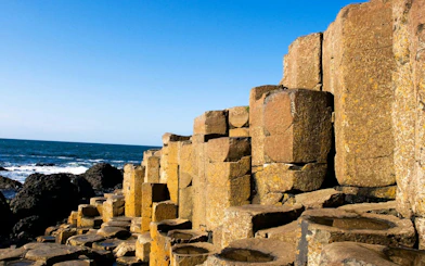 Giant's Causeway basalt columns by the sea in Northern Ireland.
