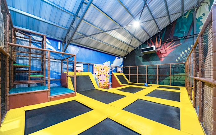 Jumping area with trampolines at Indoor Safari Escape Playland.