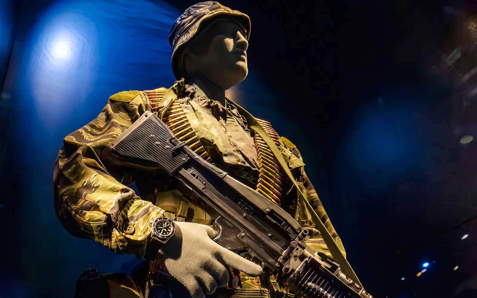 Mannequin in military gear holding a rifle at the National Navy SEAL Museum, San Diego.
