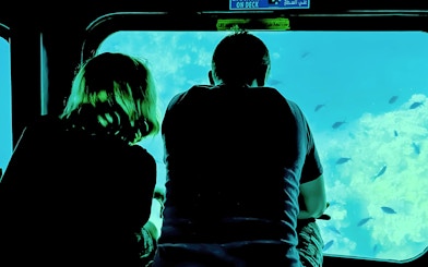 Couple viewing fish through submarine window on Royal Seascope, Hurghada.